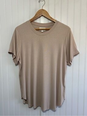 Every Ribbed Crew Neck Short Sleeve Tee Shirt Raw Hem Beige XL Elevated Basic